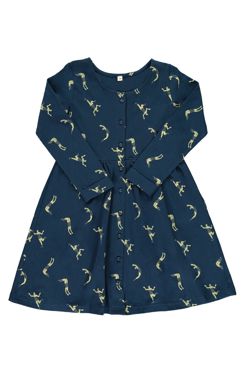Vestido botones azul marino estampado acróbatas