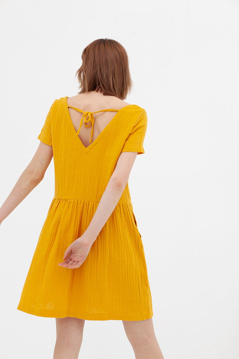 Vestido botones mostaza Anne