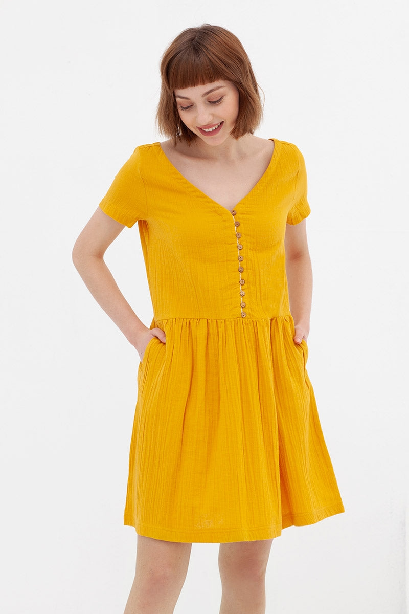 Vestido botones mostaza Anne - Imagen 2