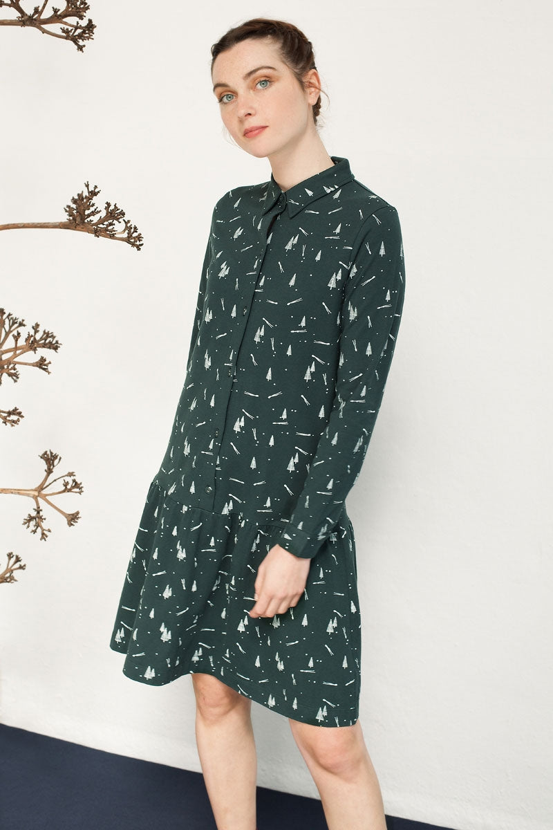 Vestido camisero charlestón Nelly estampado pinos.