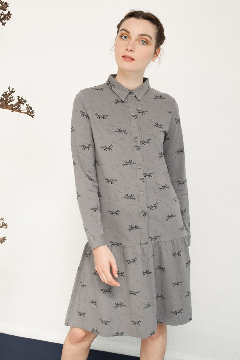 Vestido camisero charlestón Nelly estampado zorros.