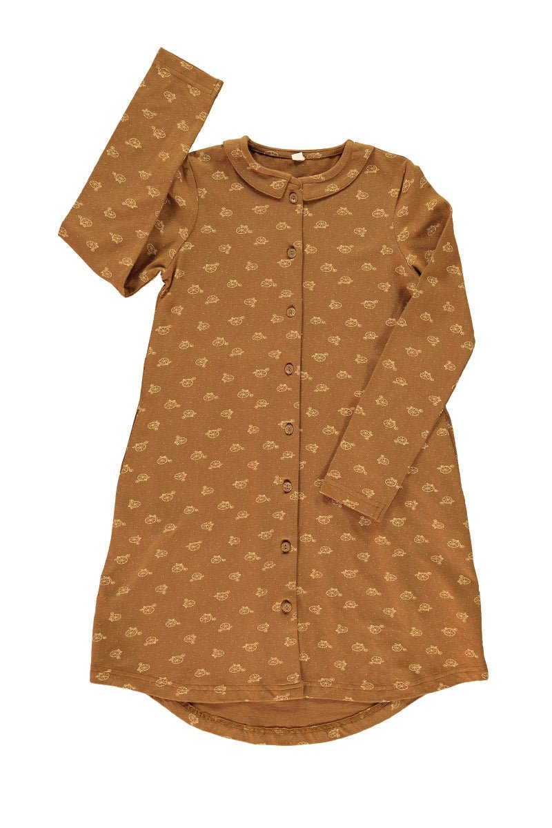Vestido camisero marrón estampado bicicletas