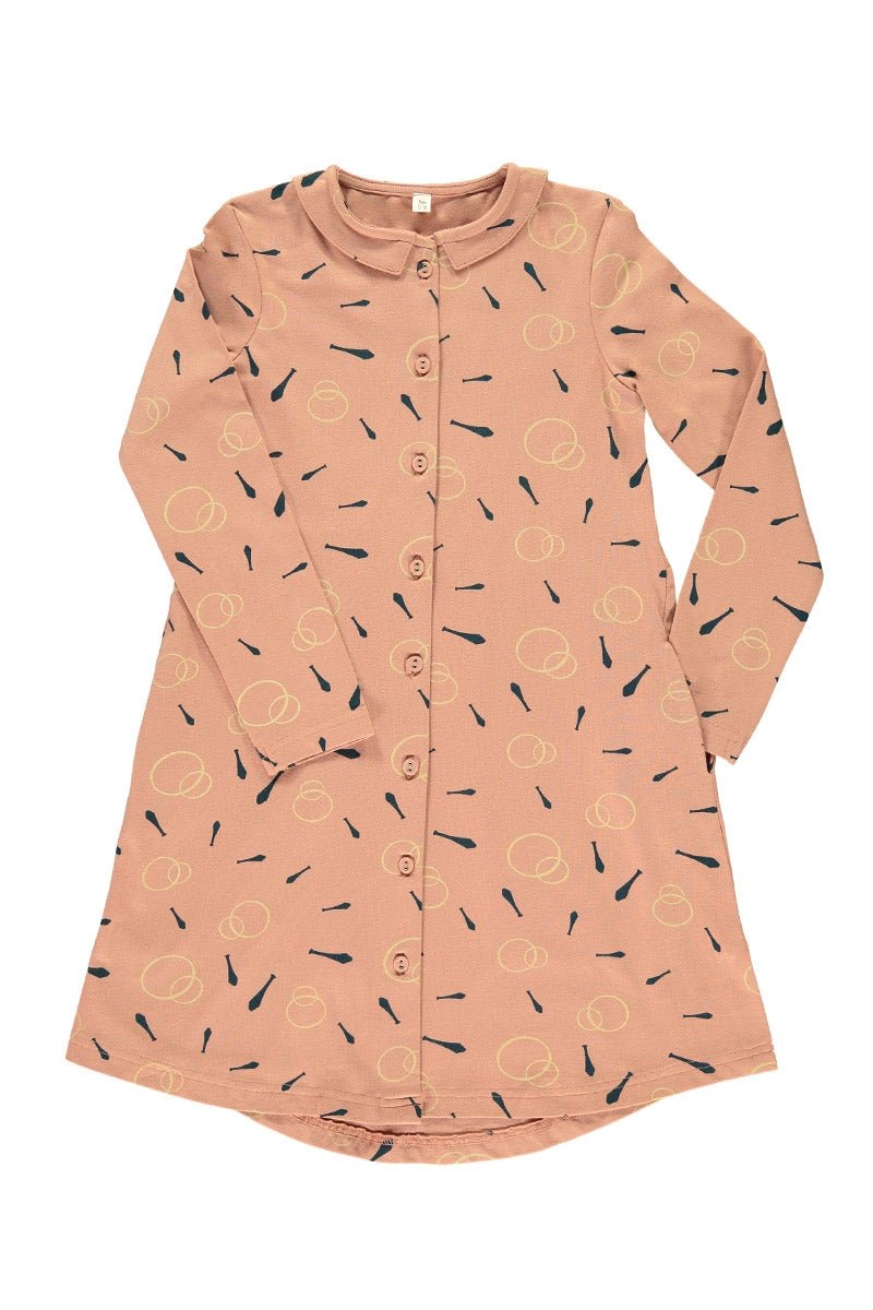 Vestido camisero rosa estampado malabares