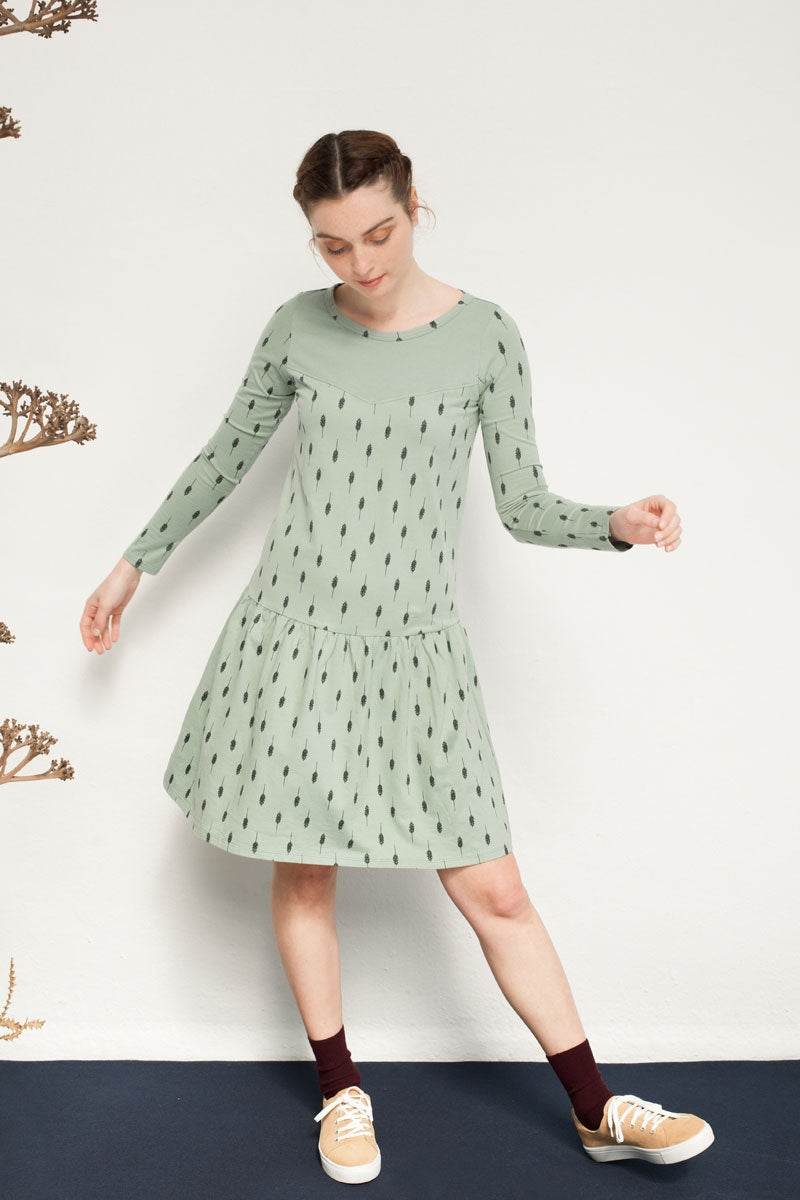 Vestido canesú Naomi estampado hojas.