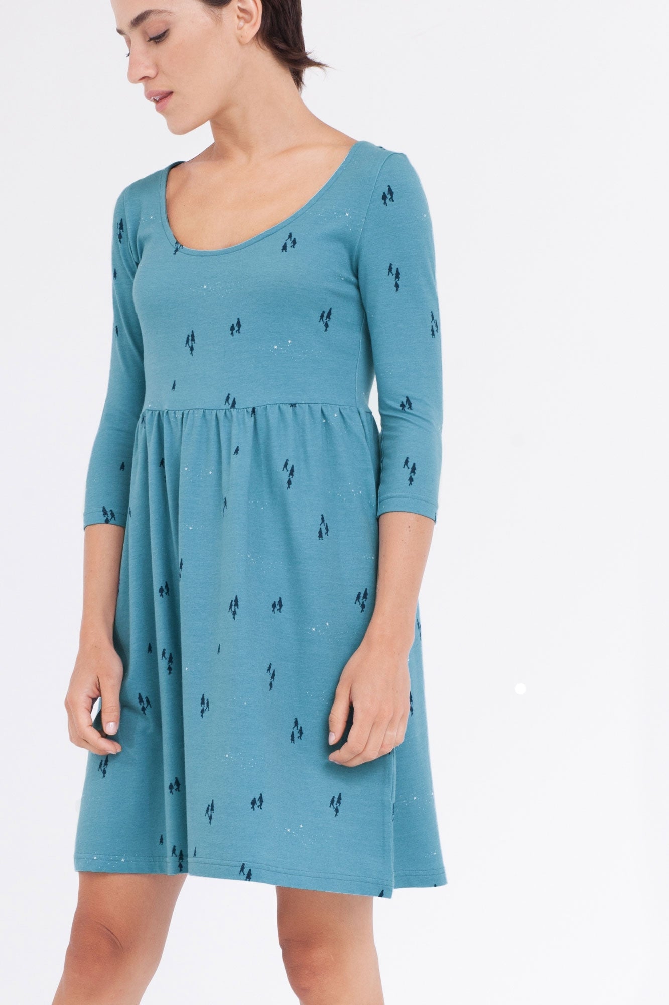 Vestido Carlona corte imperio azul ópalo. - Imagen 2