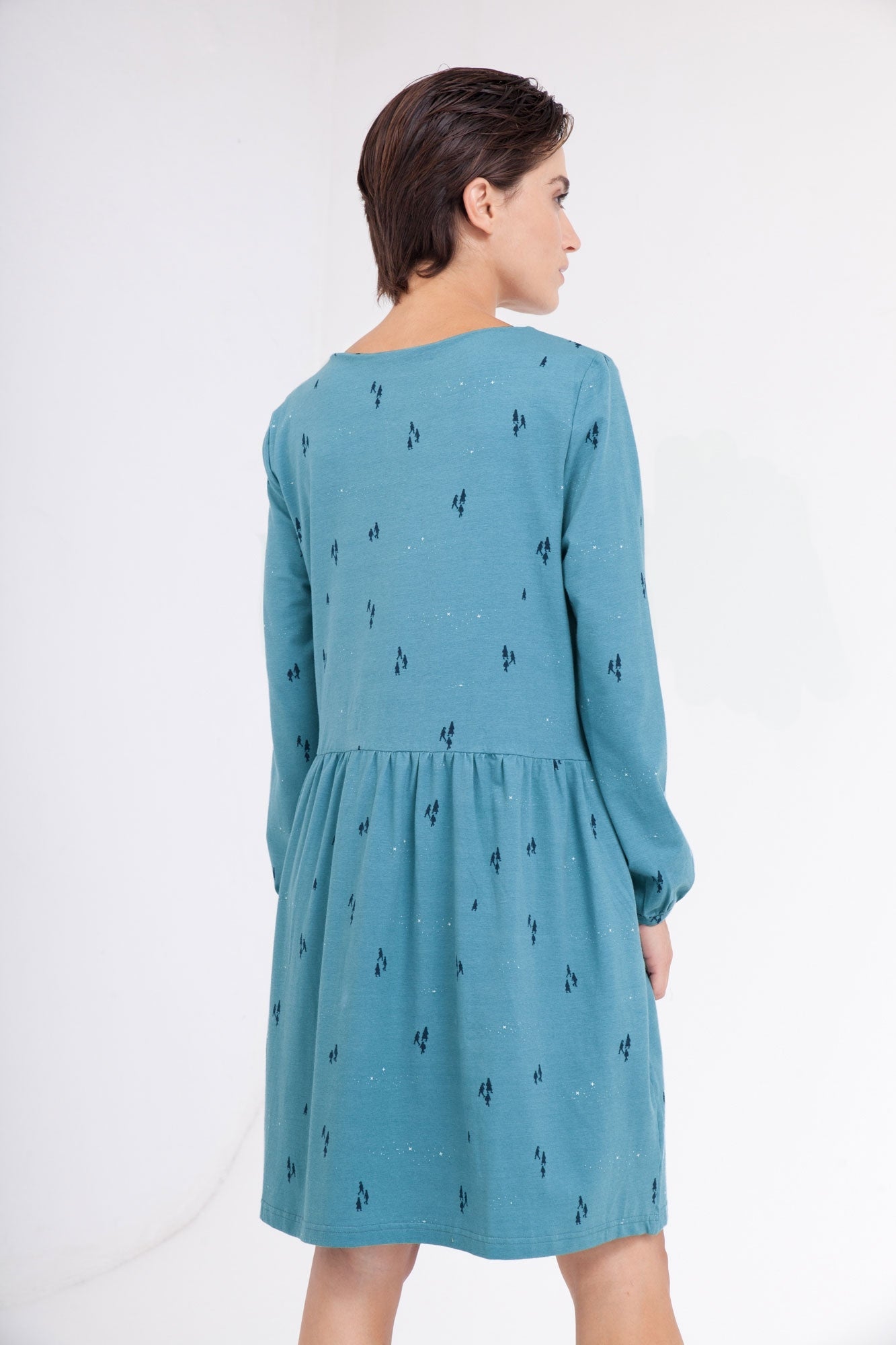 Vestido Ciel oversize cuello redondo azul ópalo