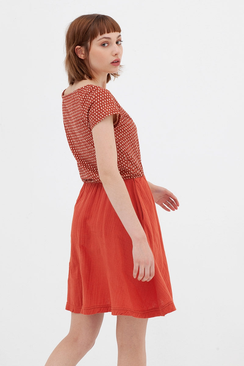 Vestido combinado teja Anaïs