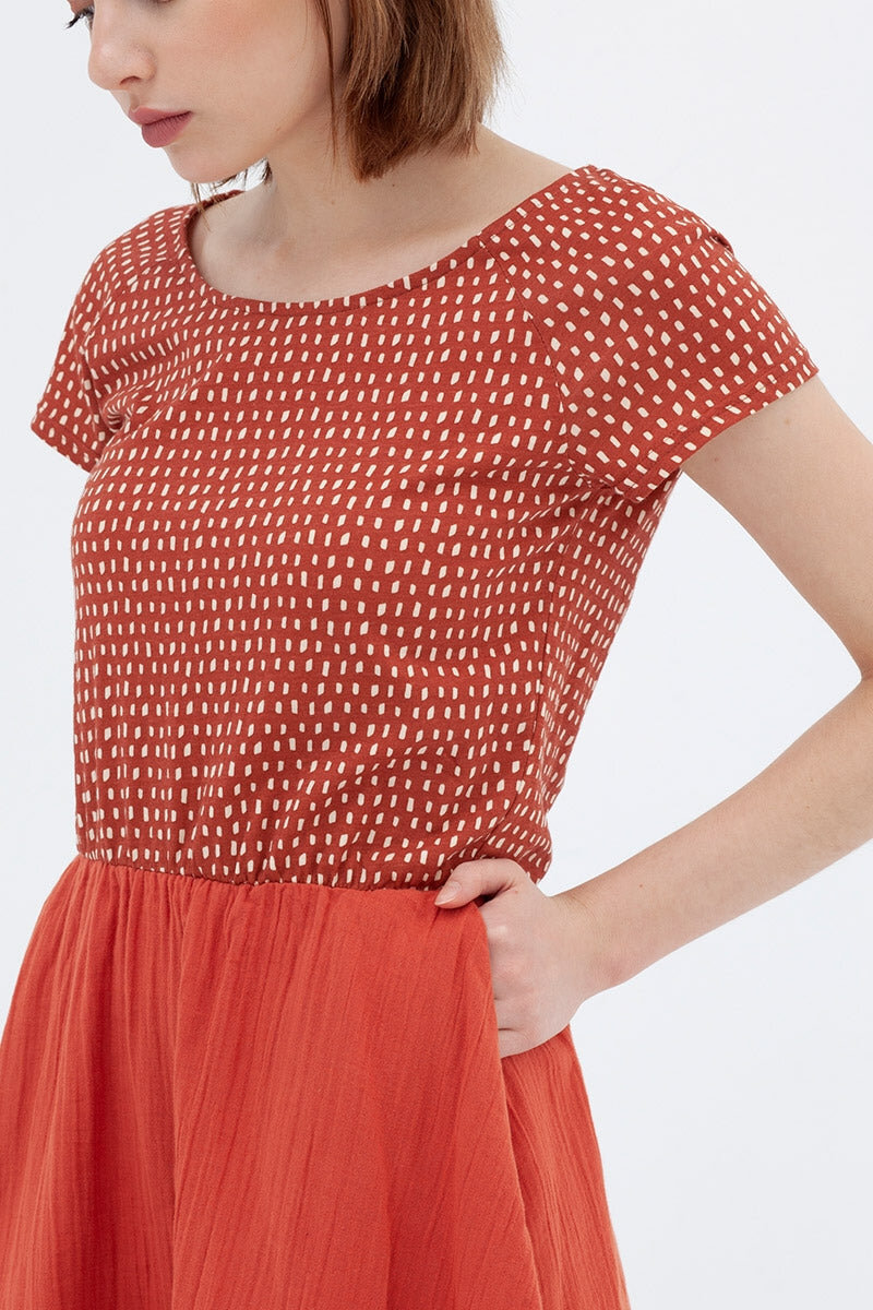 Vestido combinado teja Anaïs - Imagen 3