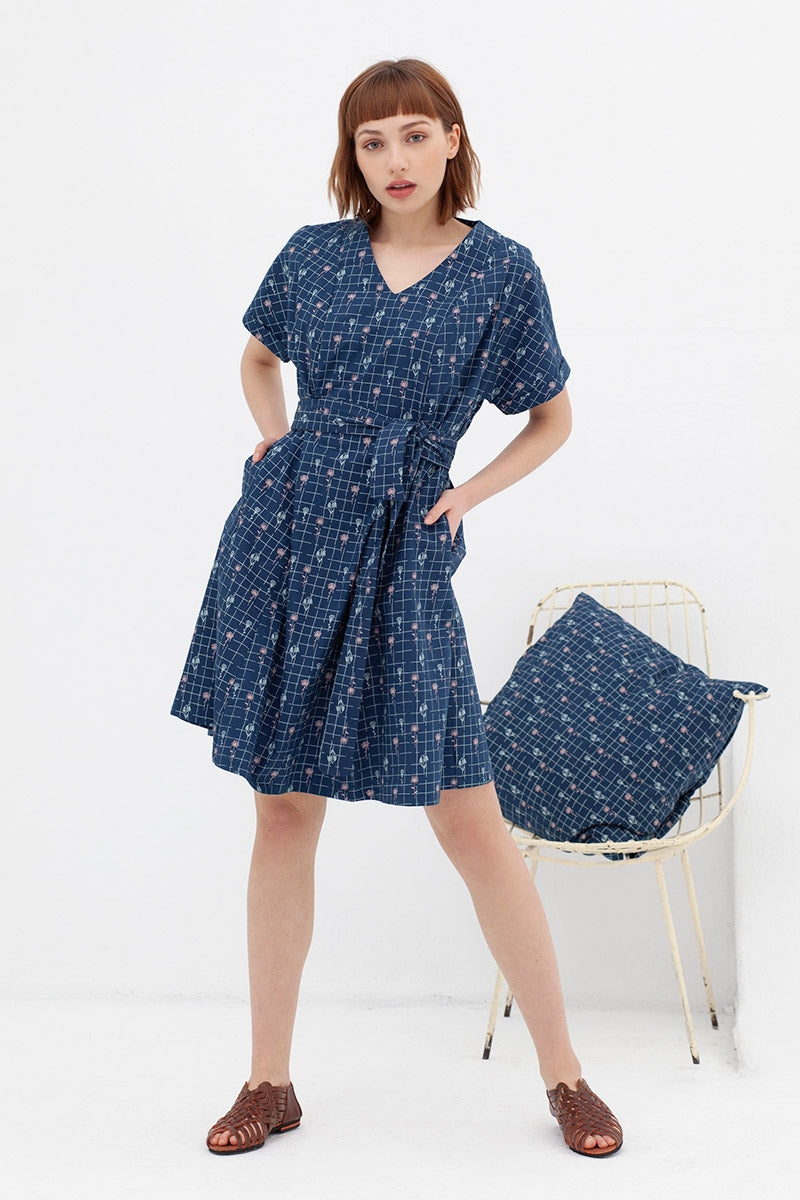 vestido corte japonés azul vintage Amaya