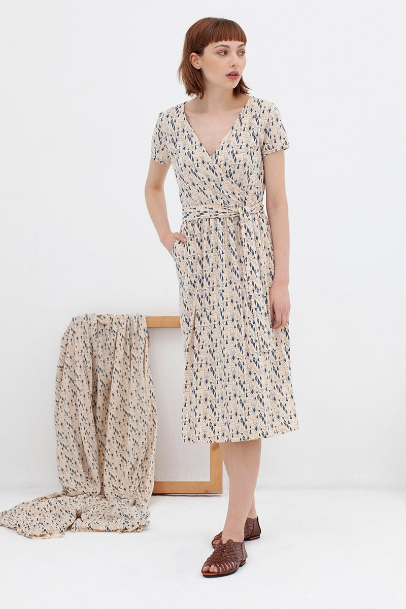 Vestido cruzado ecru-blue Amelie