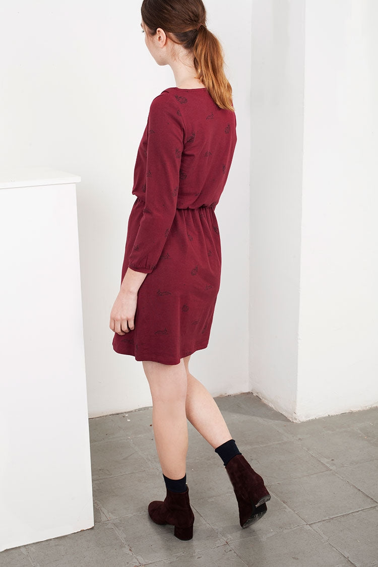 Vestido cuello solapa Leslie granate