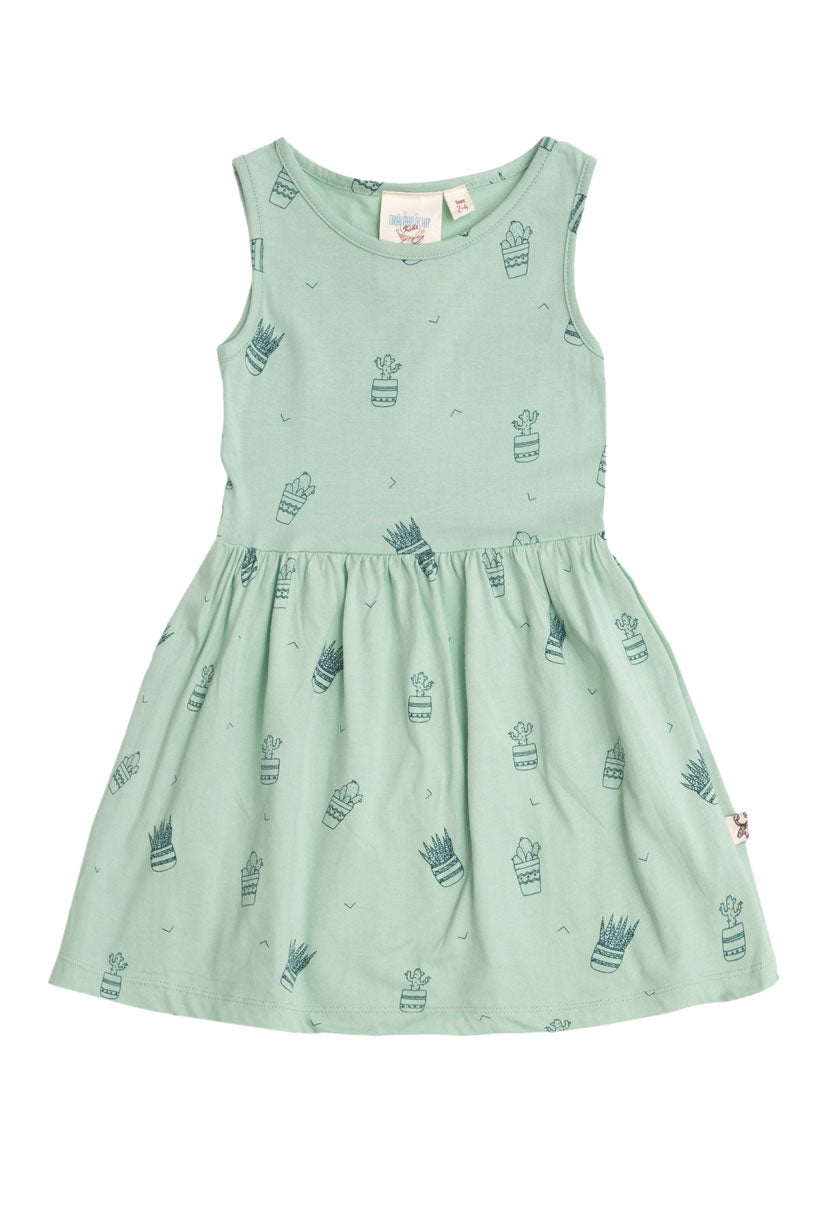 Vestido de tirantes verde con estampado de cactus