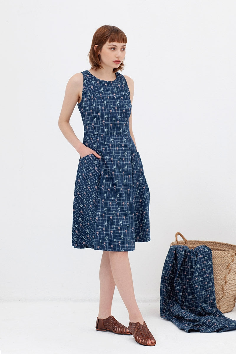 Vestido espalda cruzada azul vintage Aitana