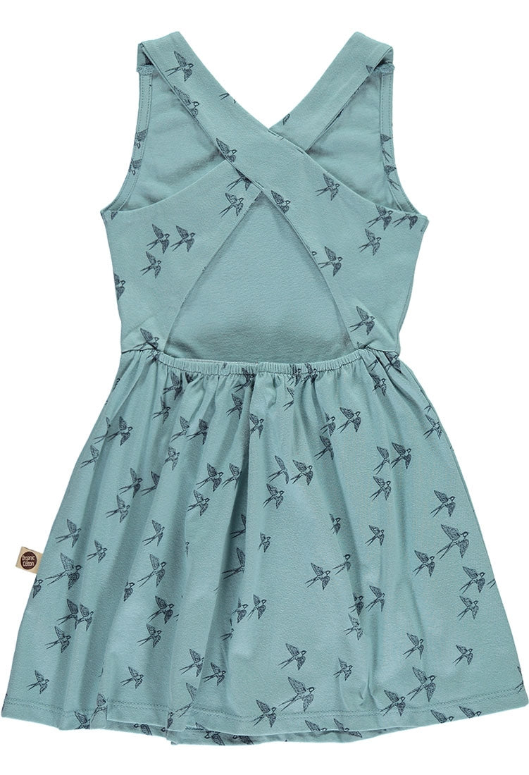 Vestido espalda cruzada con estampado golondrinas