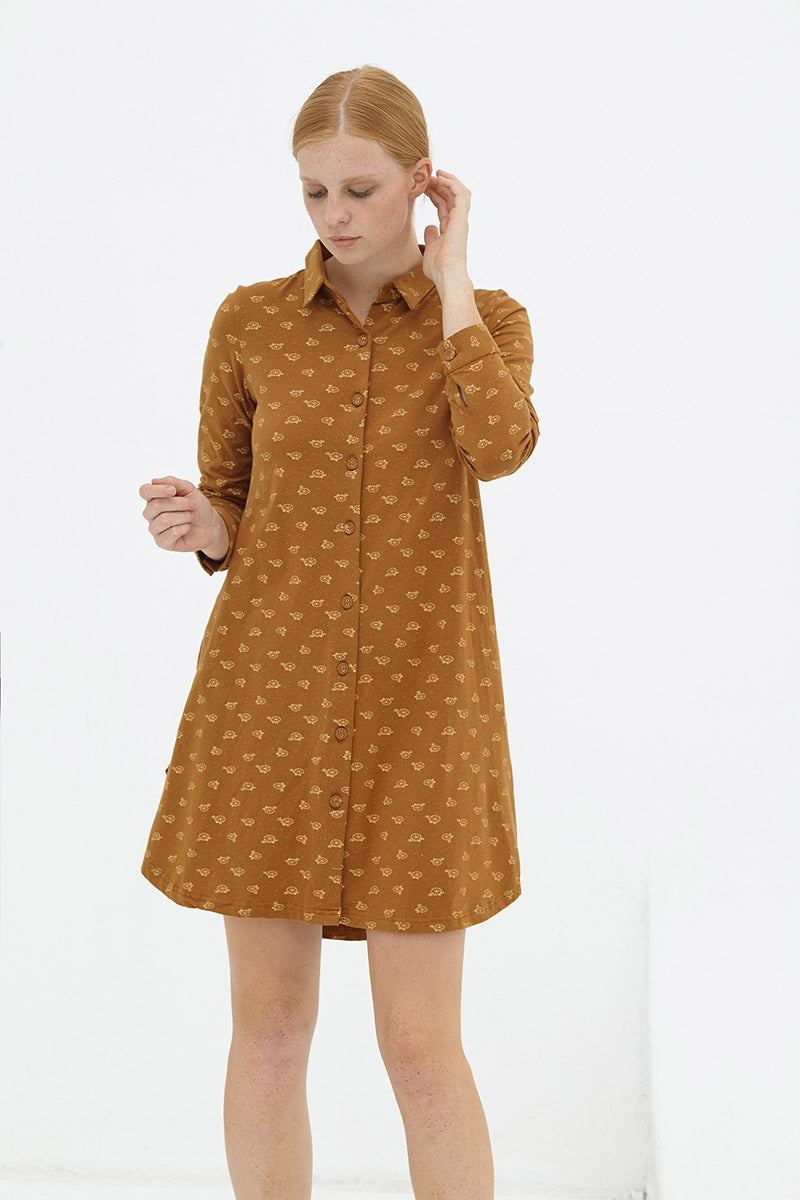 Vestido evasé camisero marrón Delphine