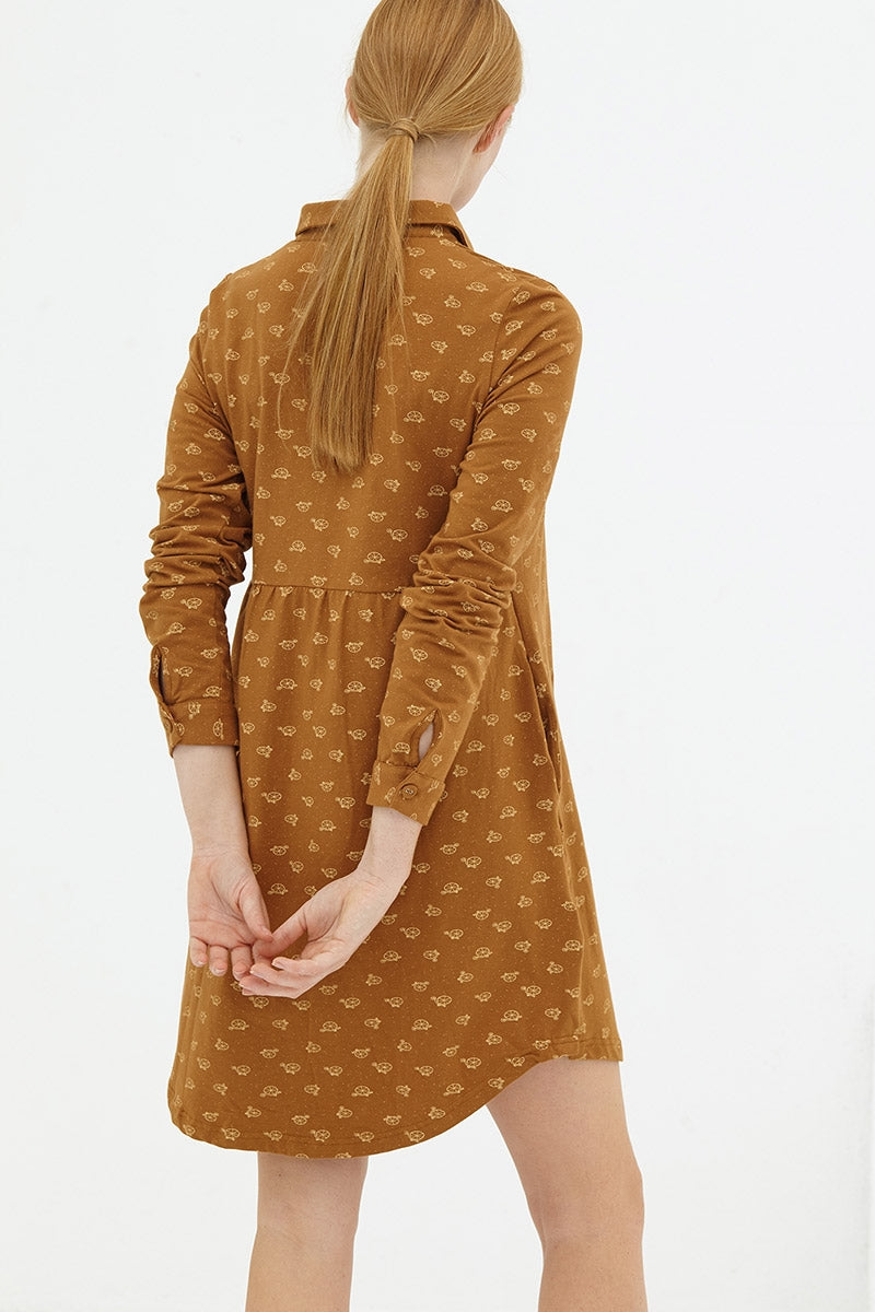 Vestido evasé camisero marrón Delphine - Imagen 3