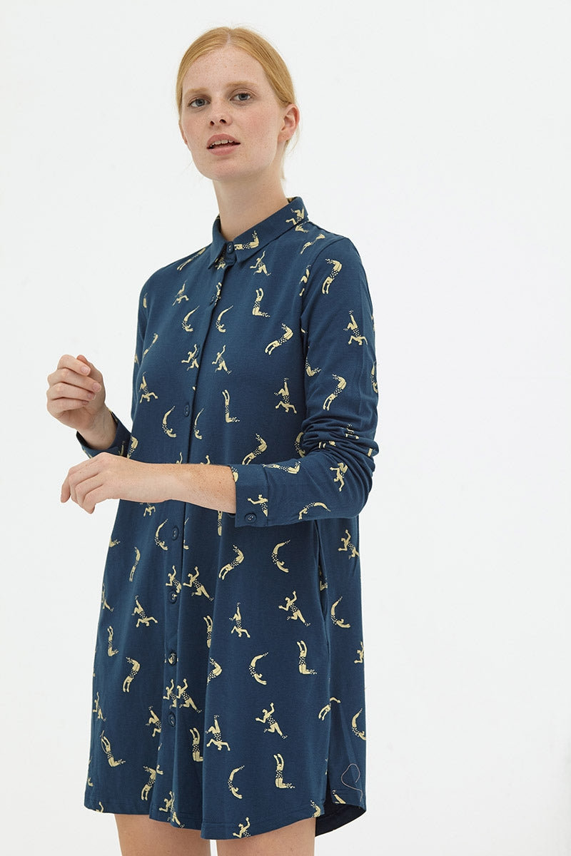 Vestido evasé camisero Navy Delphine