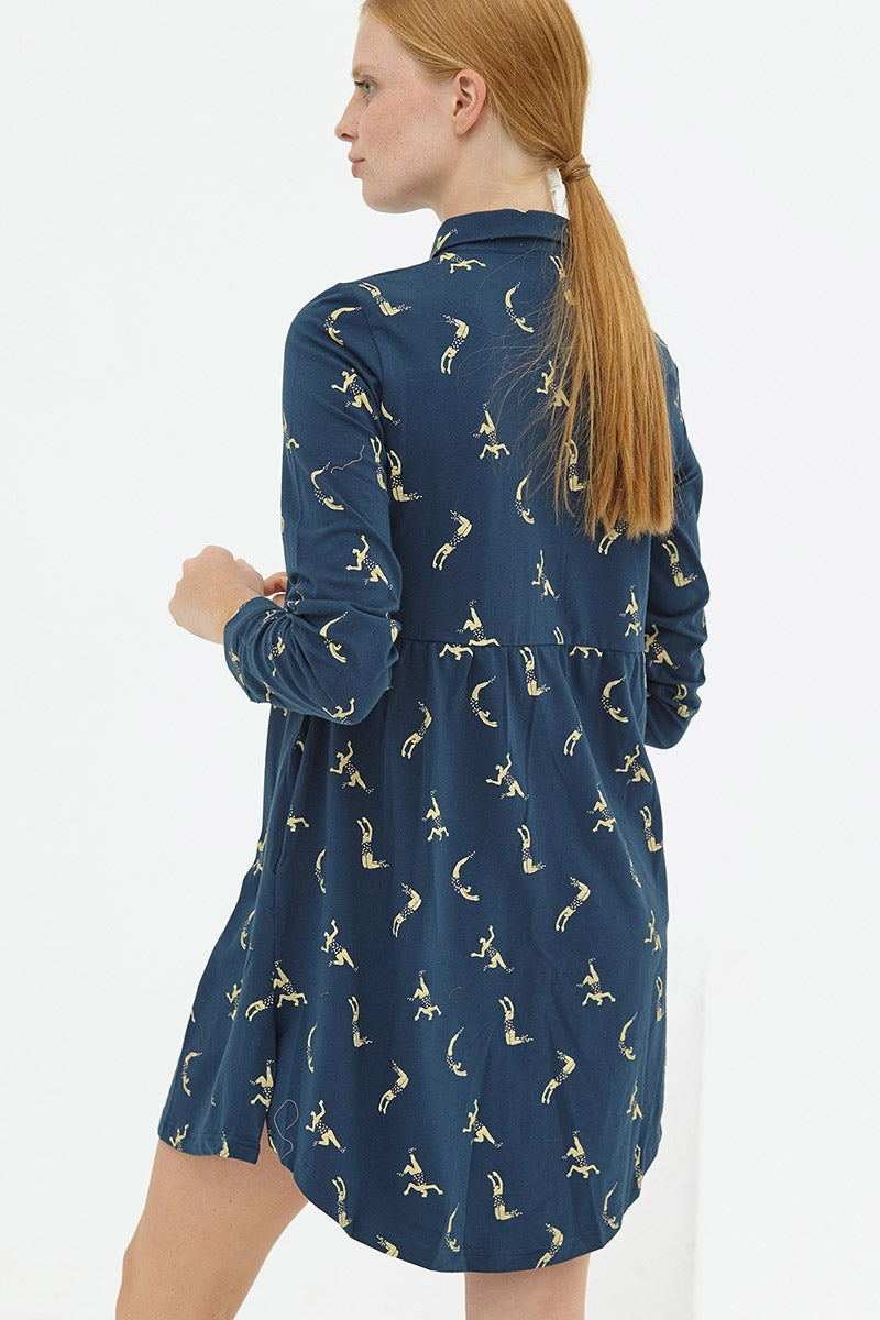 Vestido evasé camisero Navy Delphine - Imagen 3