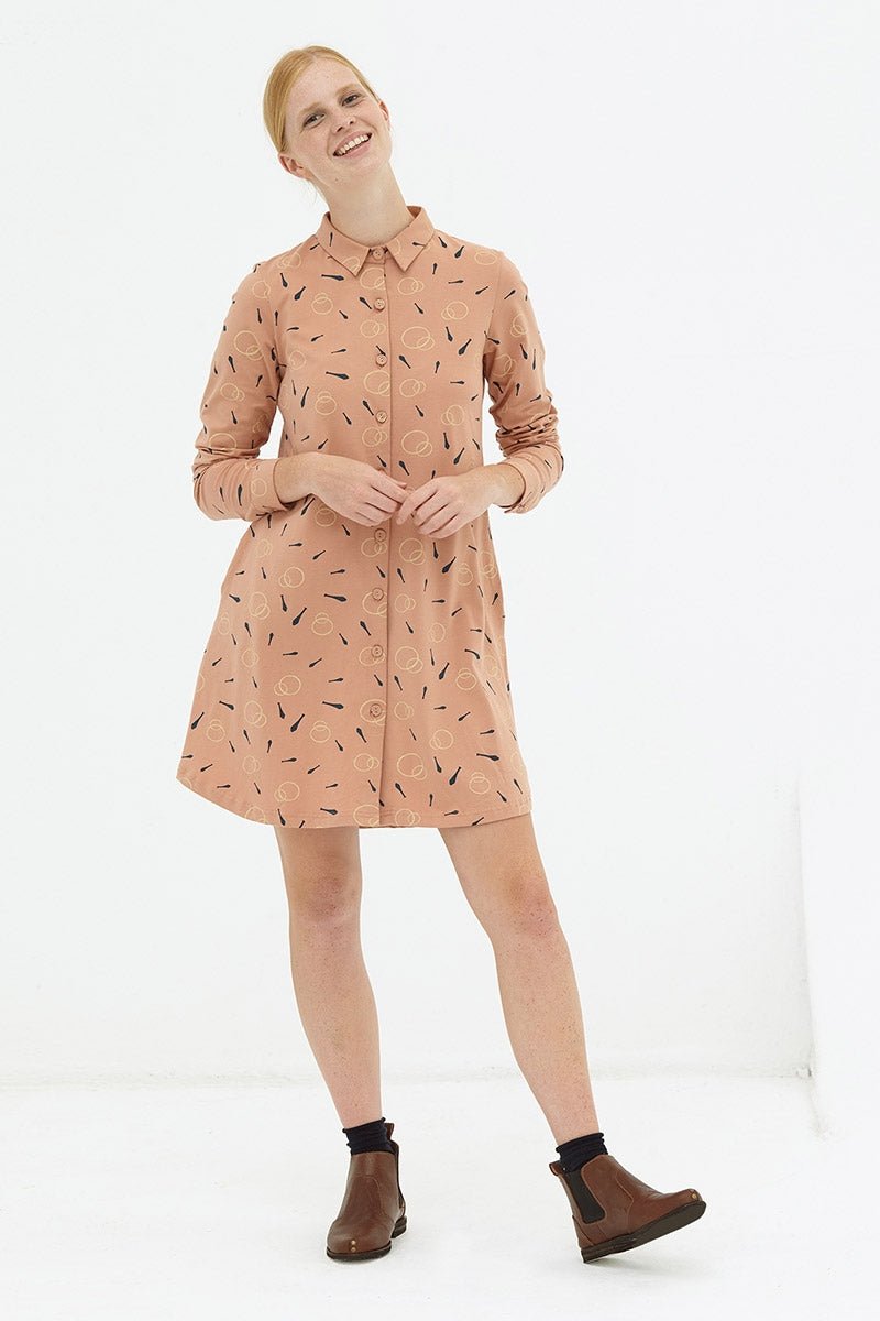 Vestido evasé camisero rosa pastel Delphine - Imagen 2