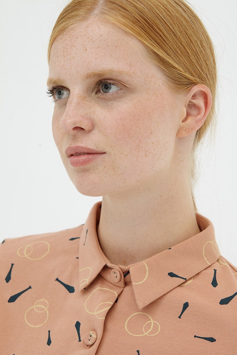 Vestido evasé camisero rosa pastel Delphine - Imagen 3