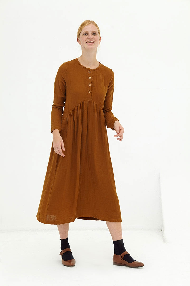 Vestido largo muselina marrón Dara