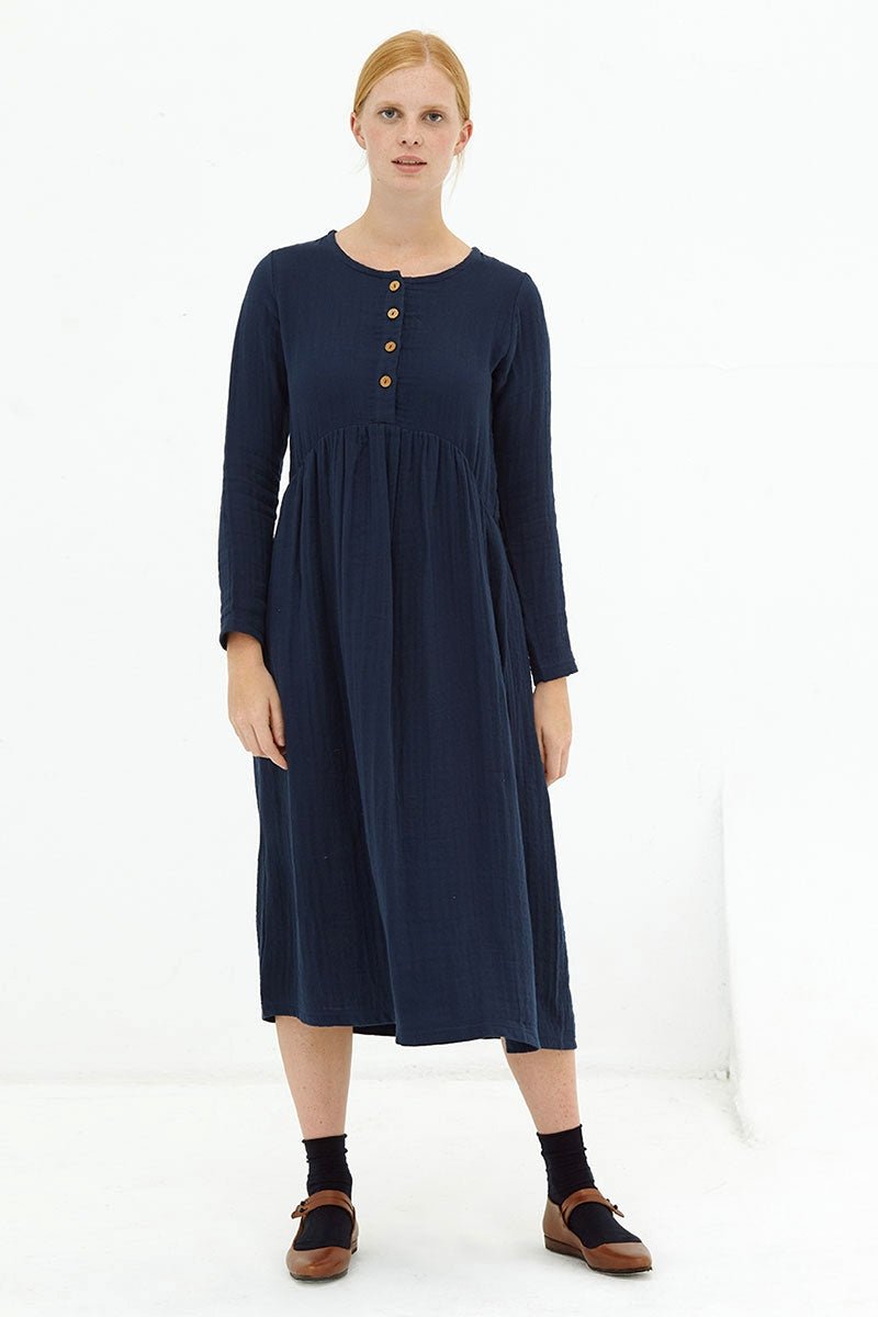 Vestido largo muselina navy Dara