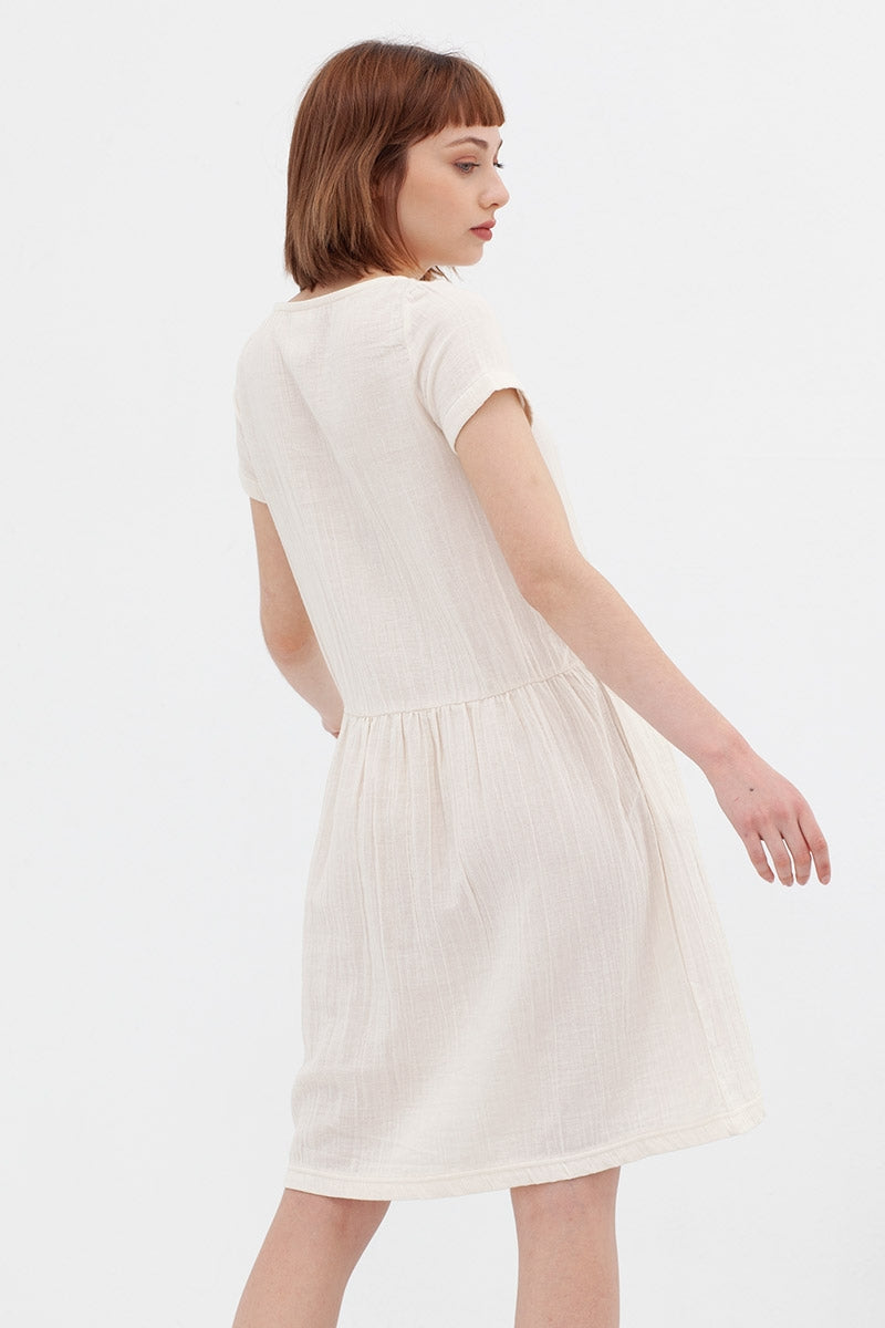 Vestido manga corta color crudo Almudena