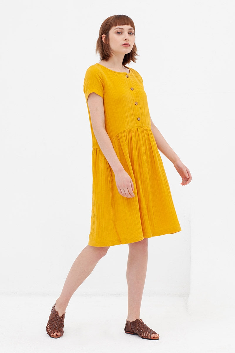 Vestido manga corta mosraza Almudena