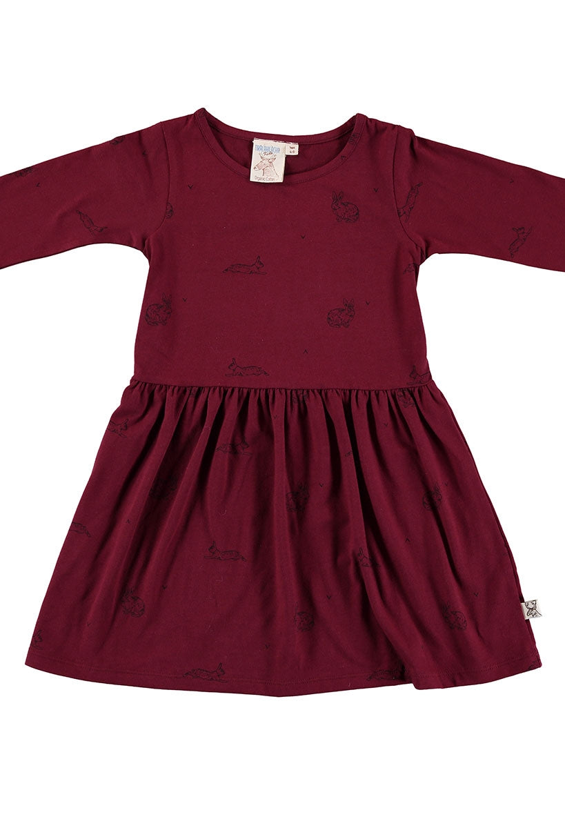 Vestido manga larga granate estampado