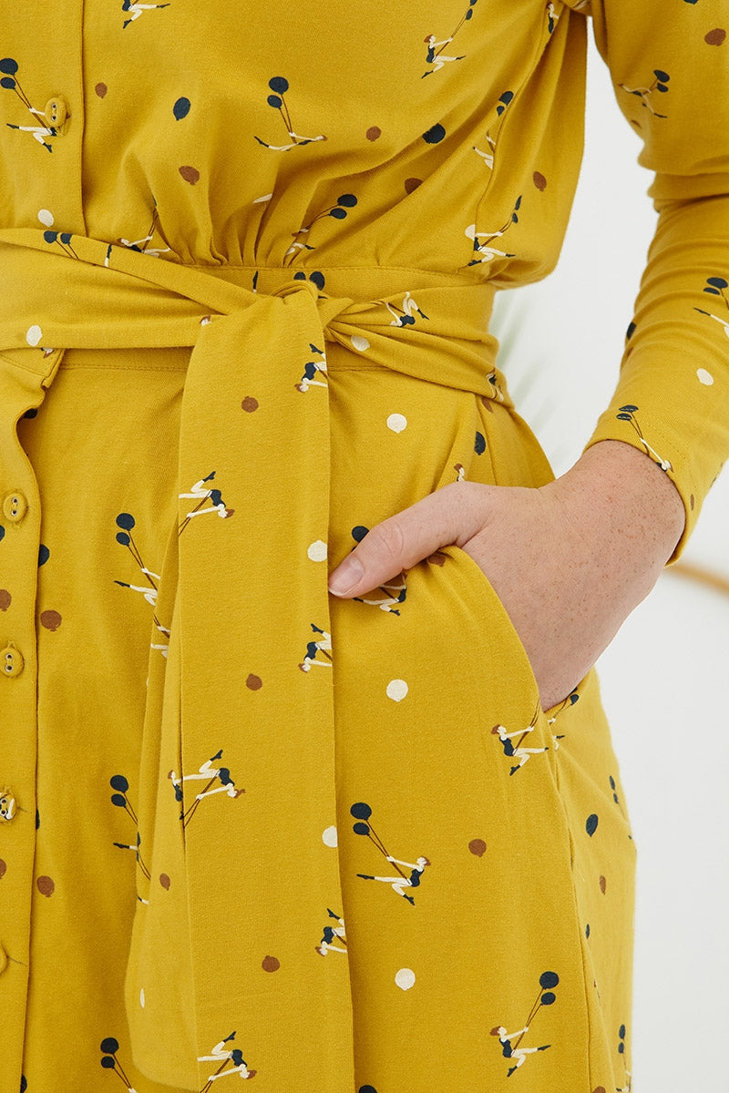 Vestido manga murciélago mostaza Dafne