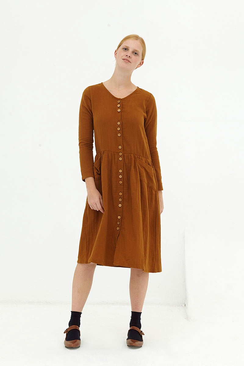 Vestido midi muselina marrón Dusty