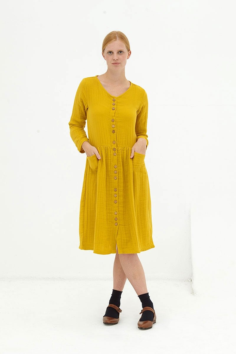 Vestido midi muselina mostaza Dustyn
