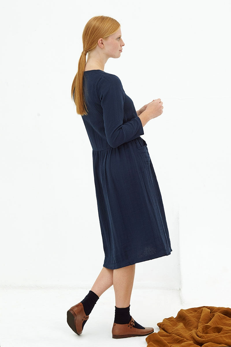 Vestido midi muselina navy Dustyn