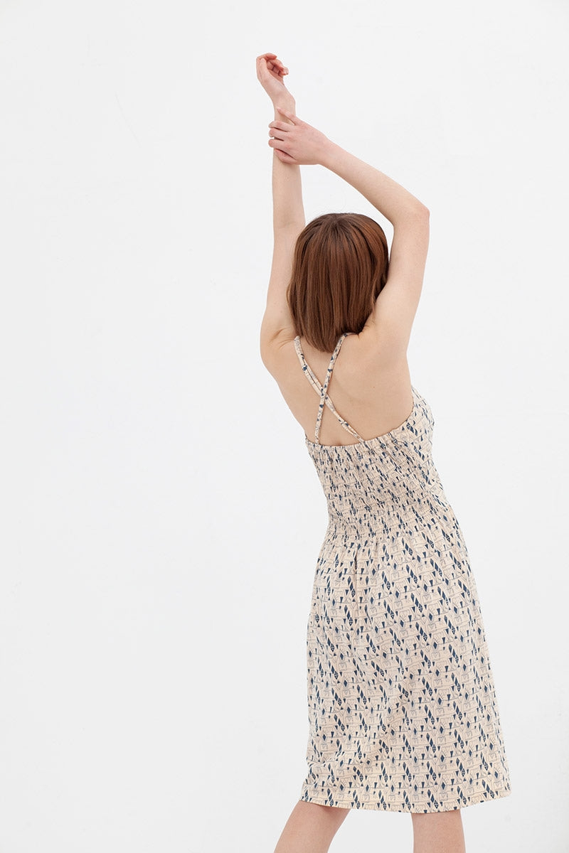 Vestido nido de abeja ecru-blue Adara